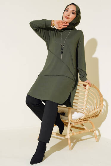 Çimalı Kolye Detay Tunik Haki - Tunik