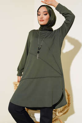 Çimalı Kolye Detay Tunik Haki - Tunik
