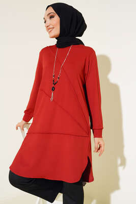 Çimalı Kolye Detay Tunik Kiremit - Tunik