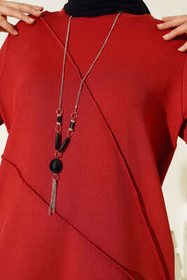 Çimalı Kolye Detay Tunik Kiremit - Tunik