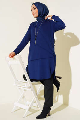 Çimalı Kolye Detay Tunik Lacivert - Tunik