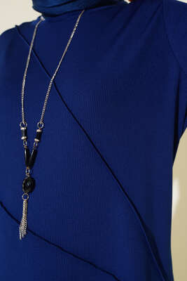 Çimalı Kolye Detay Tunik Lacivert - Tunik