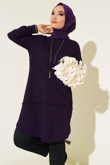 Çimalı Kolye Detay Tunik Mürdüm - Tunik