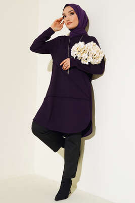 Çimalı Kolye Detay Tunik Mürdüm - Tunik