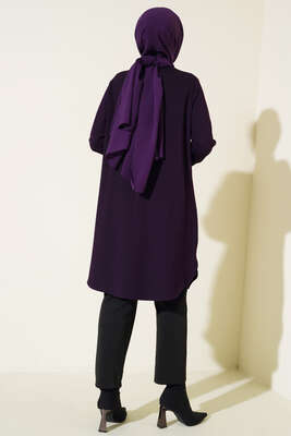 Çimalı Kolye Detay Tunik Mürdüm - Tunik