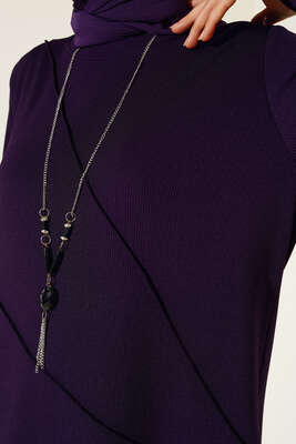 Çimalı Kolye Detay Tunik Mürdüm - Tunik