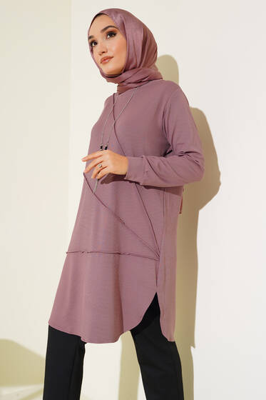 Çimalı Kolye Detay Tunik Pudra - Tunik