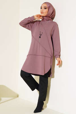 Çimalı Kolye Detay Tunik Pudra - Tunik