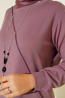 Çimalı Kolye Detay Tunik Pudra - Tunik