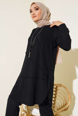 Çimalı Kolye Detay Tunik Siyah - Tunik