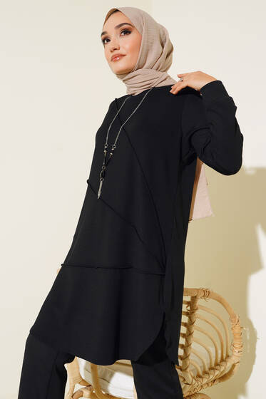 Çimalı Kolye Detay Tunik Siyah - Tunik