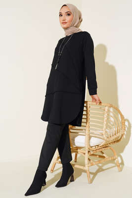 Çimalı Kolye Detay Tunik Siyah - Tunik