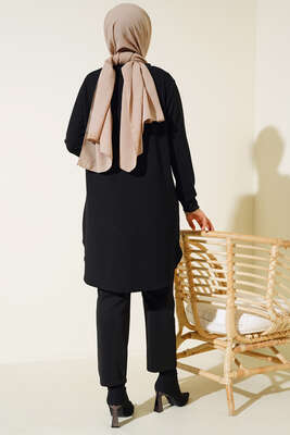 Çimalı Kolye Detay Tunik Siyah - Tunik