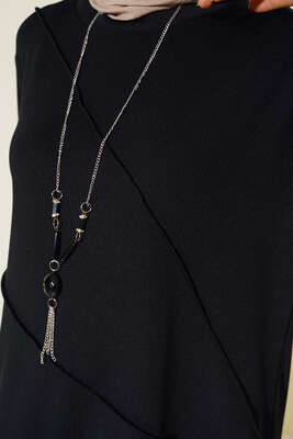 Çimalı Kolye Detay Tunik Siyah - Tunik