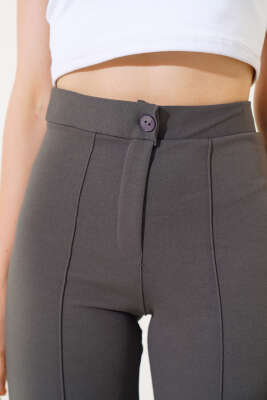 Çımalı Krep Pantolon Füme - Kadın Giyim Modelleri