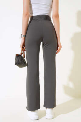 Çımalı Krep Pantolon Füme - Kadın Giyim Modelleri