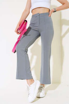 Çımalı Krep Pantolon Gri - Kadın Giyim Modelleri