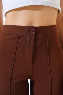 Çımalı Krep Pantolon Kahve - Kadın Giyim Modelleri