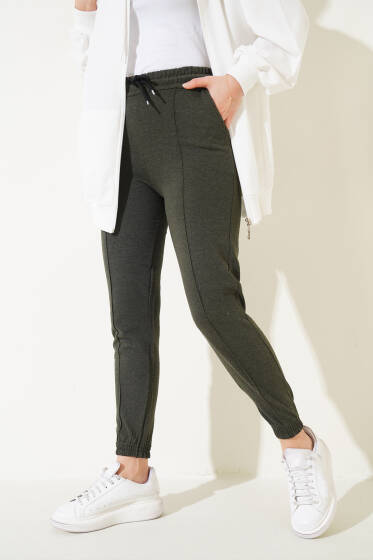 Çımalı Paça Lastikli Jogger Pantolon Haki - Pantolon