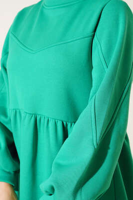 Çımalı Pileli Elbise Yeşil - Thumbnail
