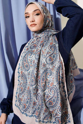 Çini Paisley Desen Şal Bej Mavi 