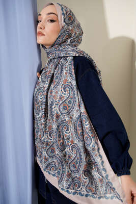 Çini Paisley Desen Şal Bej Mavi - Yılın Fırsatı