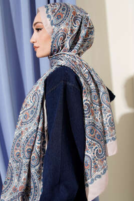 Çini Paisley Desen Şal Bej Mavi - Yılın Fırsatı