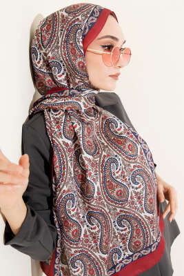 Çini Paisley Desen Şal Bordo 