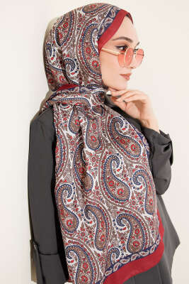 Çini Paisley Desen Şal Bordo - Yılın Fırsatı