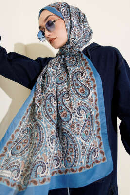 Çini Paisley Desen Şal İndigo - Başörtüsü