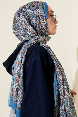 Çini Paisley Desen Şal İndigo - Başörtüsü