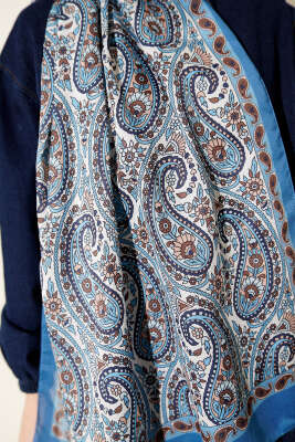 Çini Paisley Desen Şal İndigo - Başörtüsü