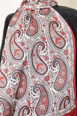 Çini Paisley Desen Şal Kırmızı - Başörtüsü