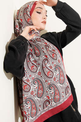 Çini Paisley Desen Şal Kırmızı 