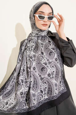 Çini Paisley Desen Şal Siyah 