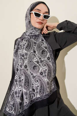 Çini Paisley Desen Şal Siyah - Başörtüsü