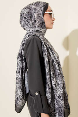 Çini Paisley Desen Şal Siyah - Başörtüsü
