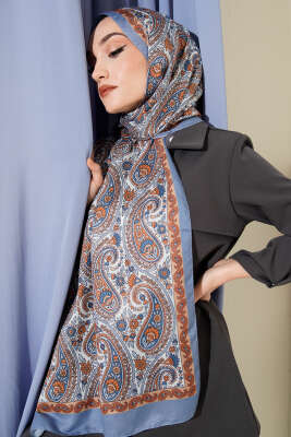 Çini Paisley Desen Şal Soft Mavi 