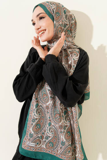 Çini Paisley Desen Şal Zümrüt - Başörtüsü