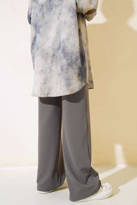 Cırtcırtlı Bol Paça Pantolon Gri - Kumaş Pantolon