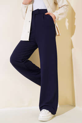 Cırtcırtlı Bol Paça Pantolon Lacivert 