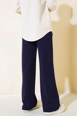 Cırtcırtlı Bol Paça Pantolon Lacivert - Kumaş Pantolon