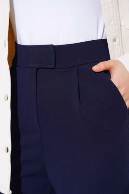 Cırtcırtlı Bol Paça Pantolon Lacivert - Kumaş Pantolon