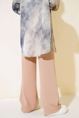 Cırtcırtlı Bol Paça Pantolon Latte - Kumaş Pantolon