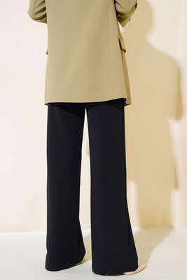 Cırtcırtlı Bol Paça Pantolon Siyah - Kumaş Pantolon