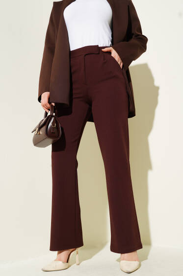 Cırtcırtlı Tek Pile Pantolon Acı Kahve - Pantolon