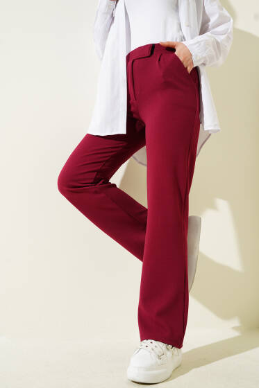 Cırtcırtlı Tek Pile Pantolon Bordo - Pantolon