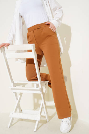 Cırtcırtlı Tek Pile Pantolon Camel - Pantolon