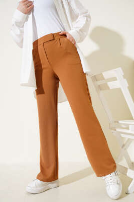Cırtcırtlı Tek Pile Pantolon Camel - Pantolon