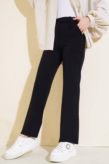 Cırtcırtlı Tek Pile Pantolon Siyah - Pantolon